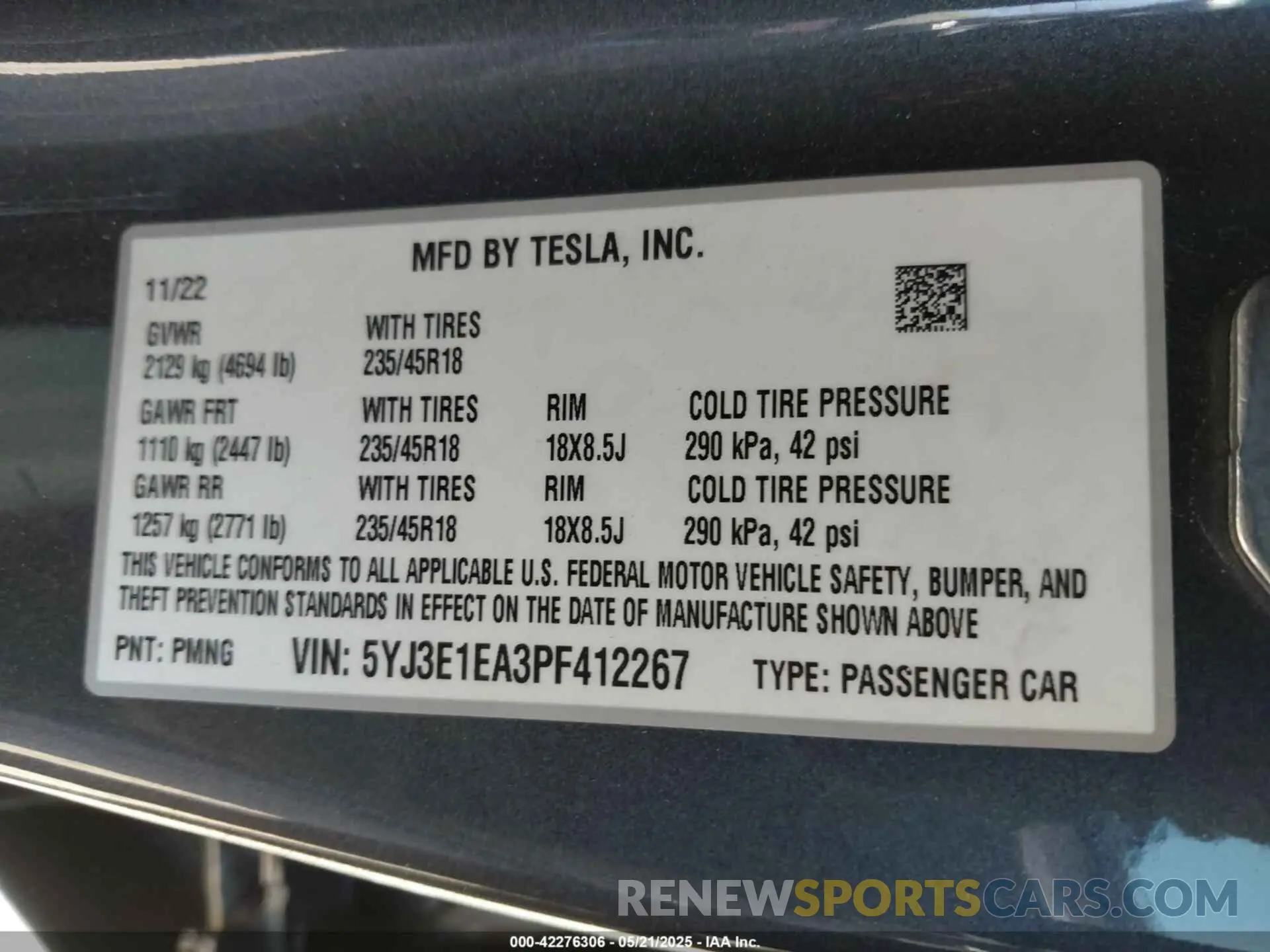 9 fotografías del automóvil dañado 5YJ3E1EA3PF412267 TESLA MODEL 3 2023