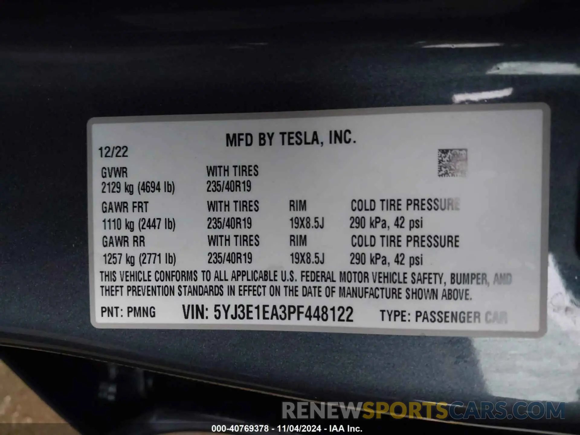 9 fotografías del automóvil dañado 5YJ3E1EA3PF448122 TESLA MODEL 3 2023