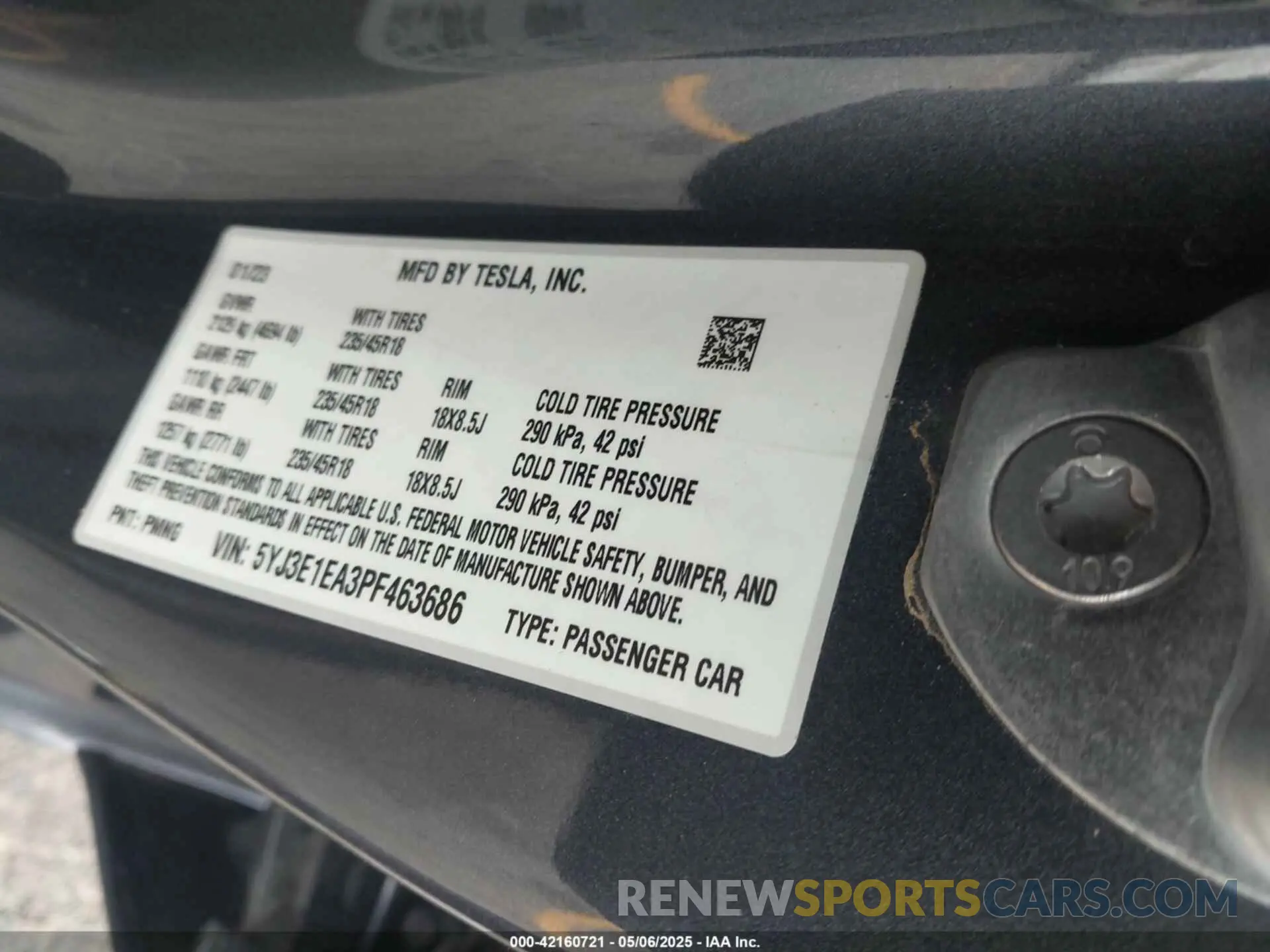 9 fotografías del automóvil dañado 5YJ3E1EA3PF463686 TESLA MODEL 3 2023