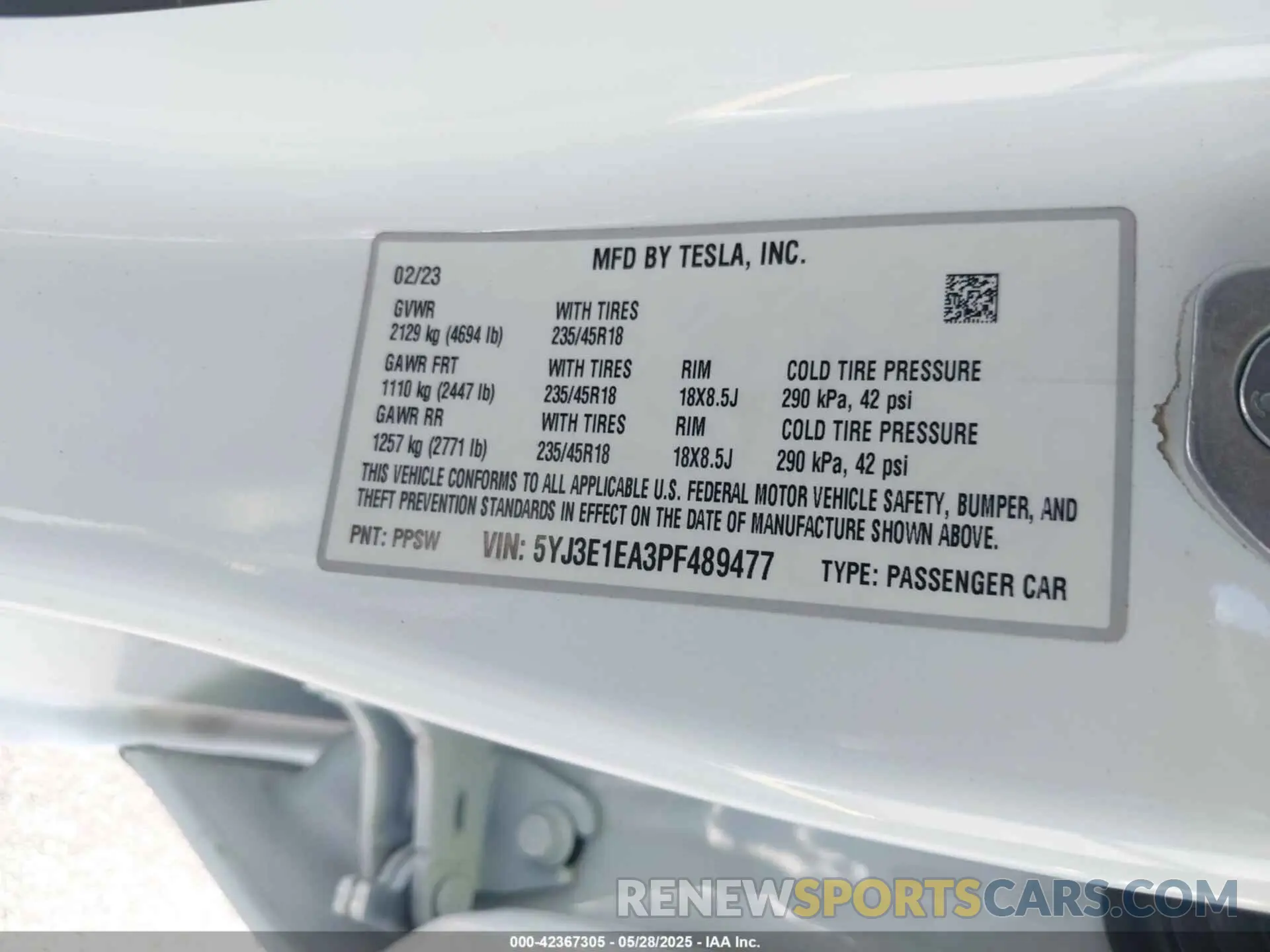 9 fotografías del automóvil dañado 5YJ3E1EA3PF489477 TESLA MODEL 3 2023