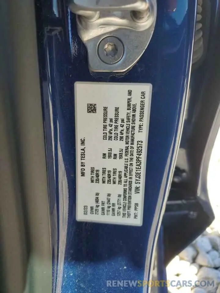 14 fotografías del automóvil dañado 5YJ3E1EA3PF492573 TESLA MODEL 3 2023