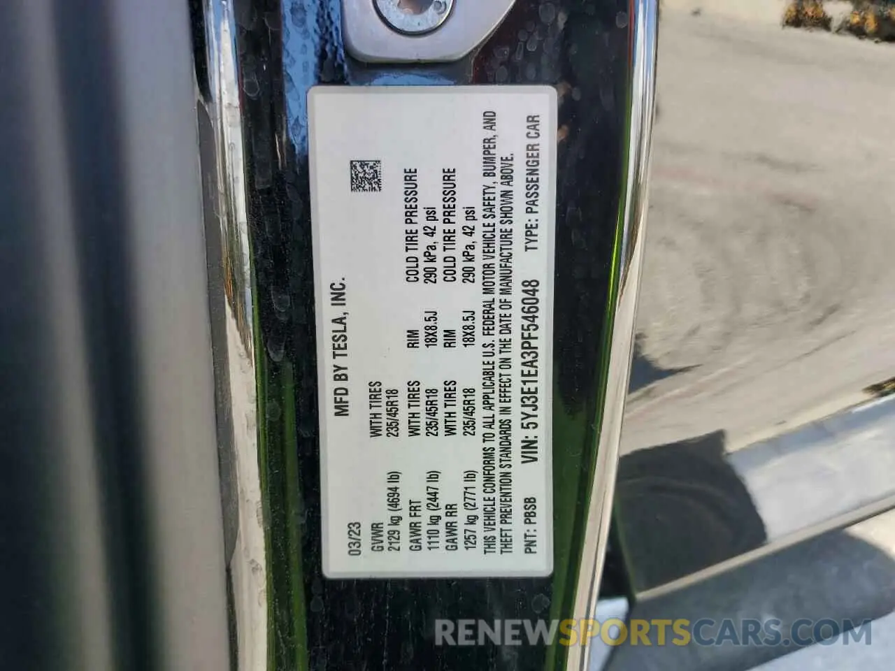 15 fotografías del automóvil dañado 5YJ3E1EA3PF546048 TESLA MODEL 3 2023