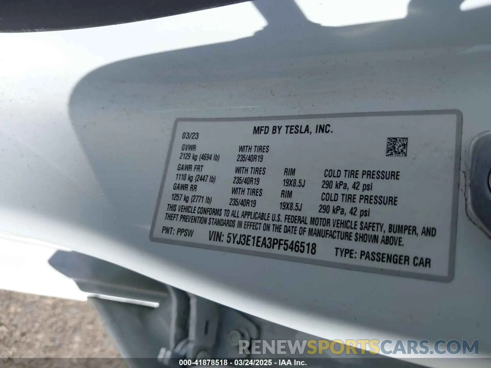 9 fotografías del automóvil dañado 5YJ3E1EA3PF546518 TESLA MODEL 3 2023