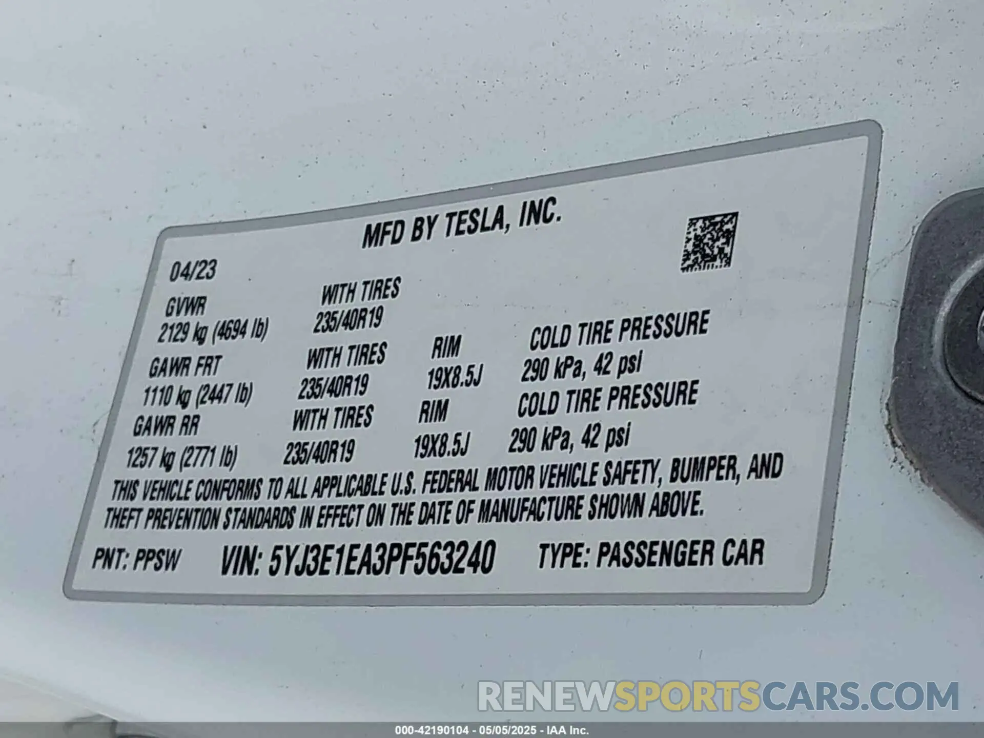 9 fotografías del automóvil dañado 5YJ3E1EA3PF563240 TESLA MODEL 3 2023