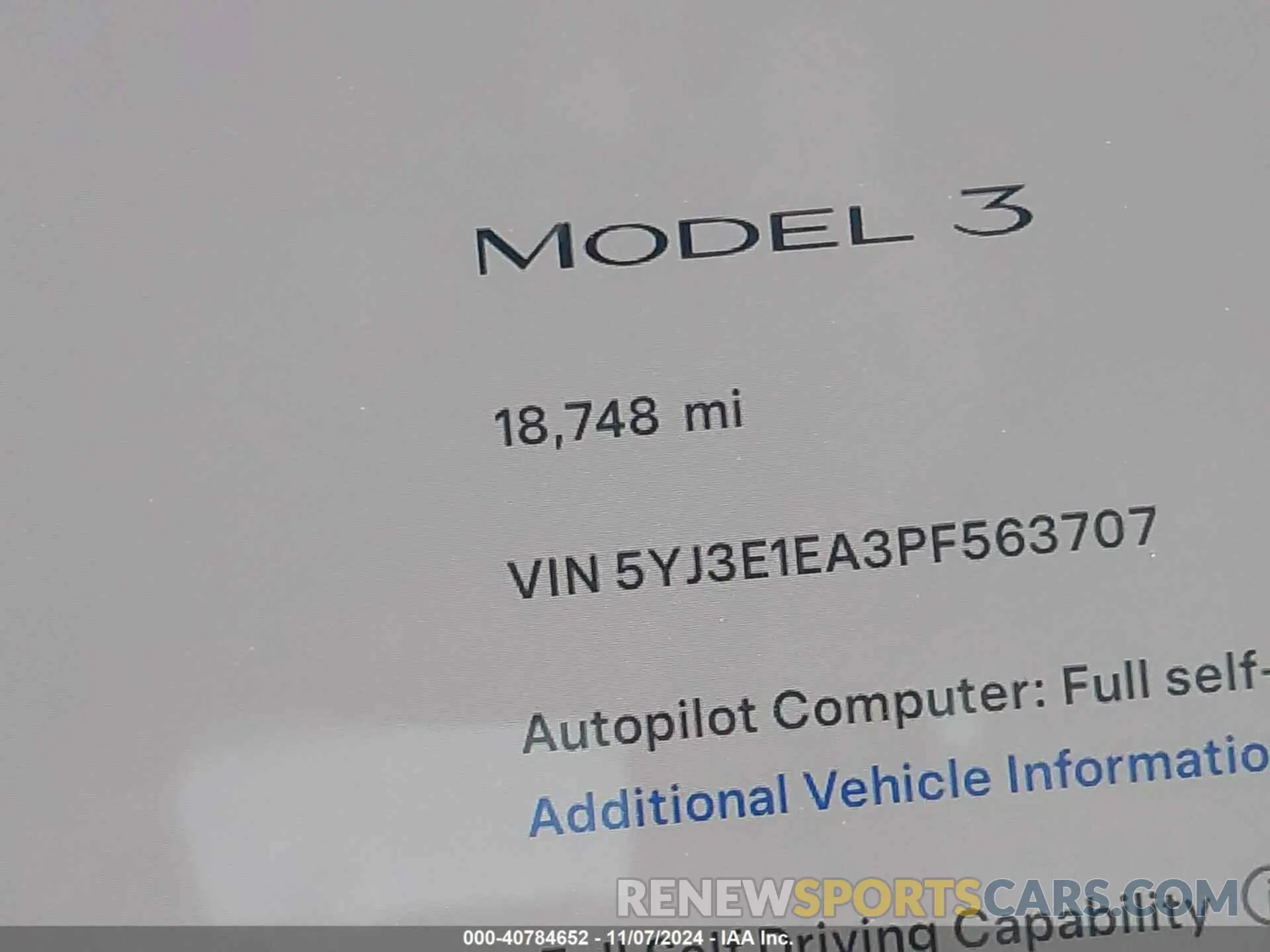 15 fotografías del automóvil dañado 5YJ3E1EA3PF563707 TESLA MODEL 3 2023