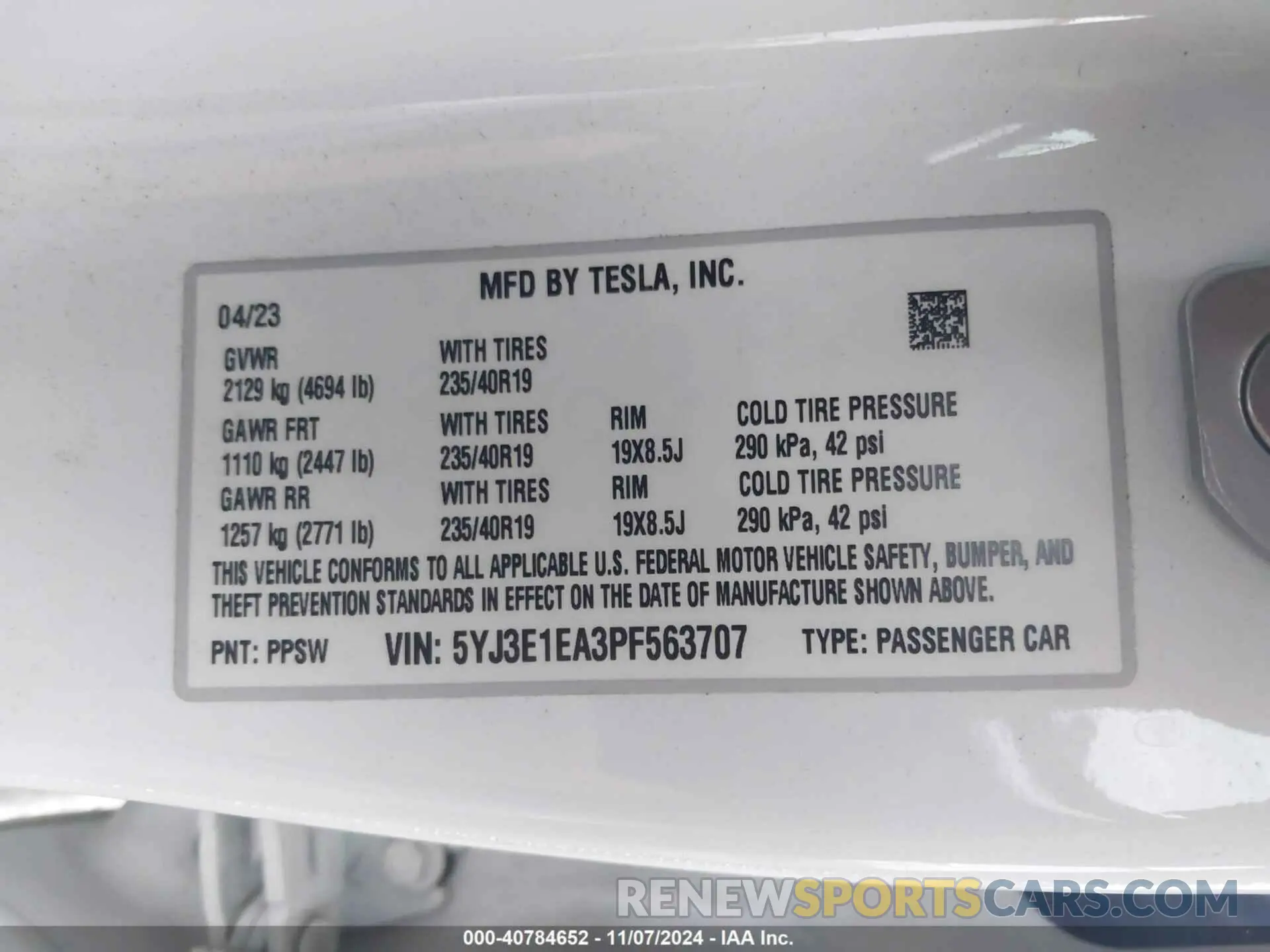 9 fotografías del automóvil dañado 5YJ3E1EA3PF563707 TESLA MODEL 3 2023
