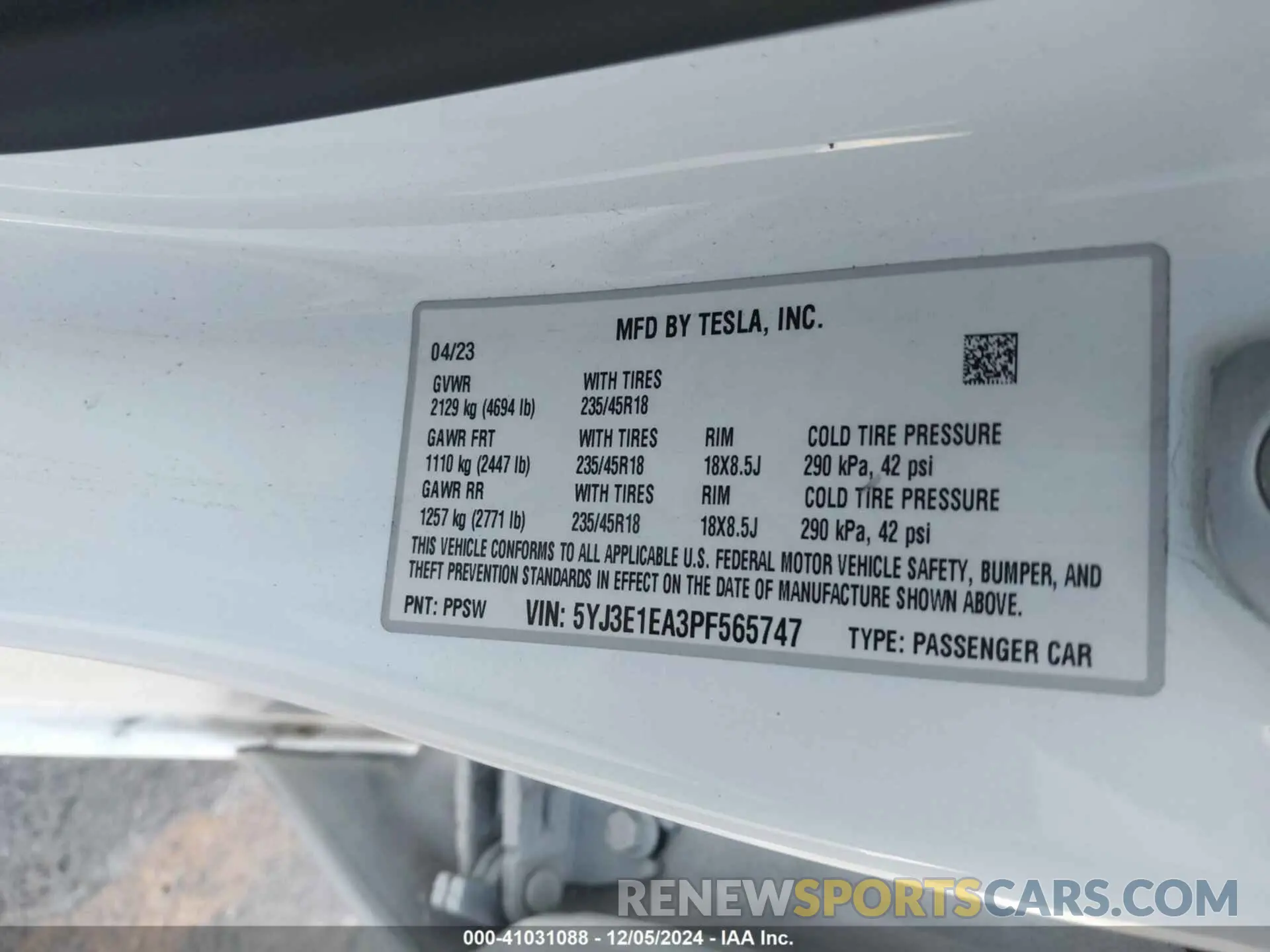 9 fotografías del automóvil dañado 5YJ3E1EA3PF565747 TESLA MODEL 3 2023