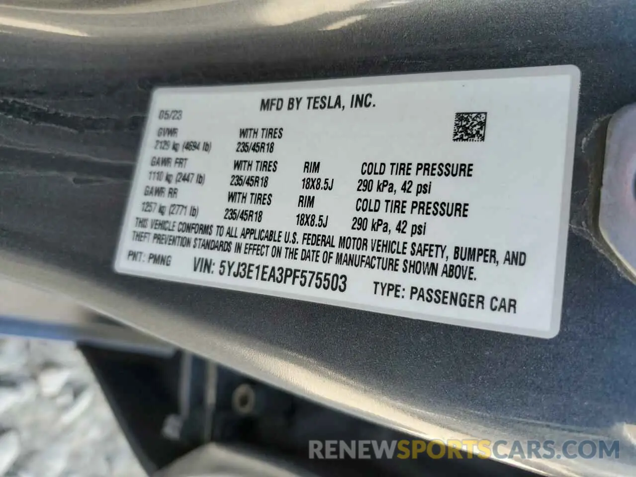 13 fotografías del automóvil dañado 5YJ3E1EA3PF575503 TESLA MODEL 3 2023