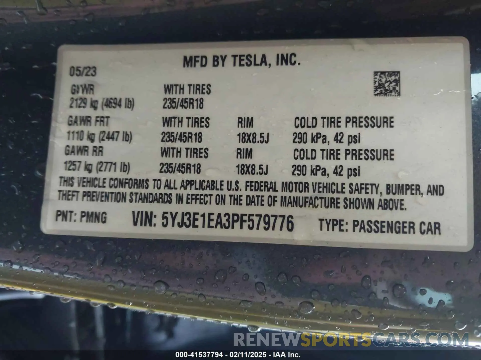 9 fotografías del automóvil dañado 5YJ3E1EA3PF579776 TESLA MODEL 3 2023