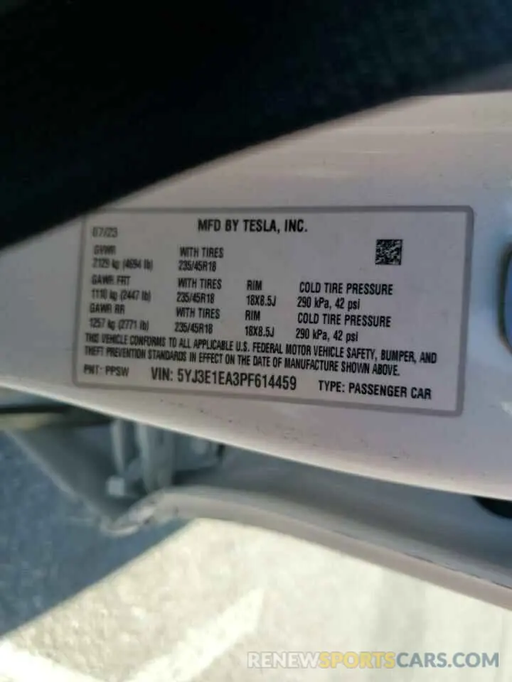 12 fotografías del automóvil dañado 5YJ3E1EA3PF614459 TESLA MODEL 3 2023
