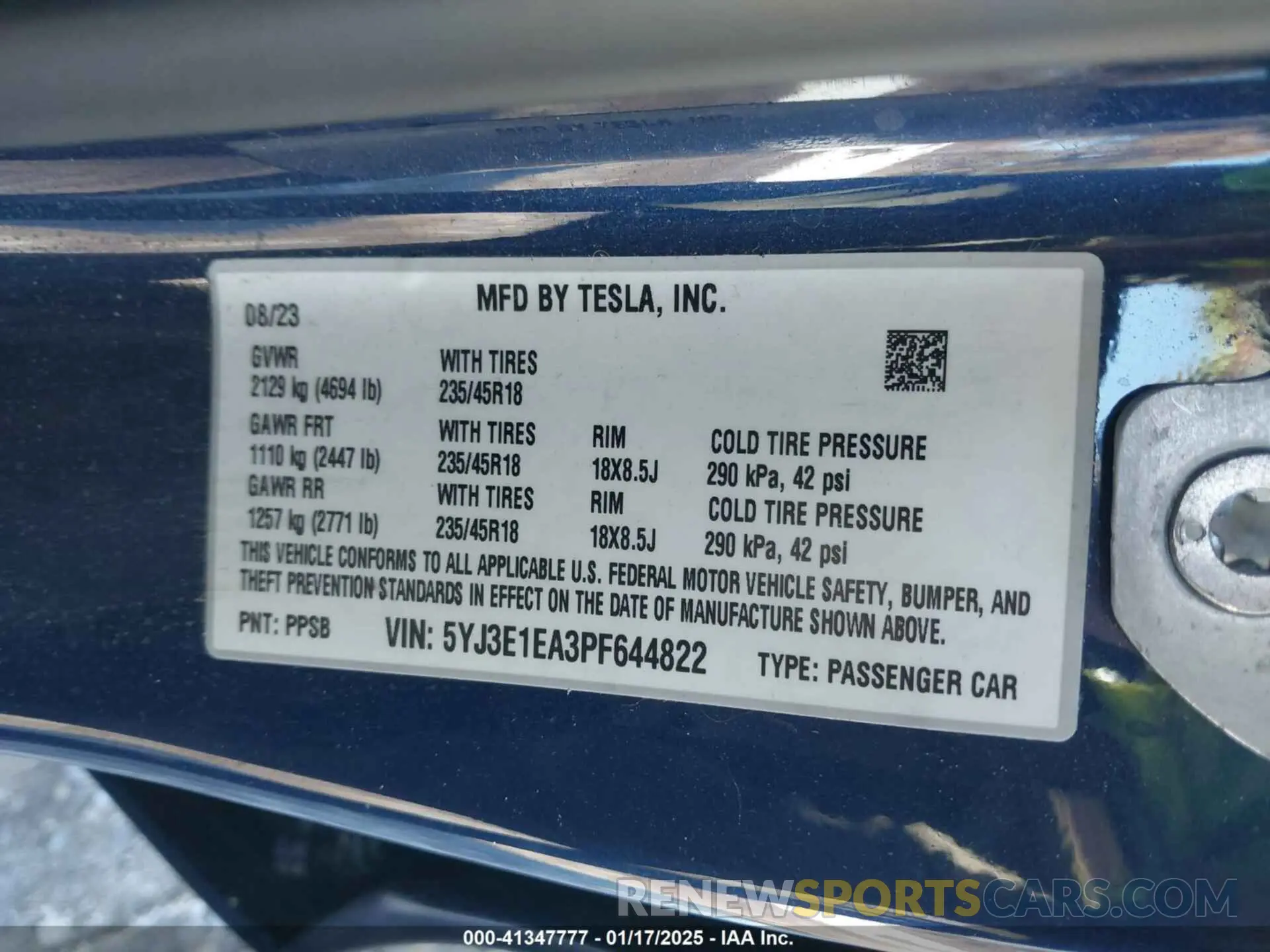 9 fotografías del automóvil dañado 5YJ3E1EA3PF644822 TESLA MODEL 3 2023