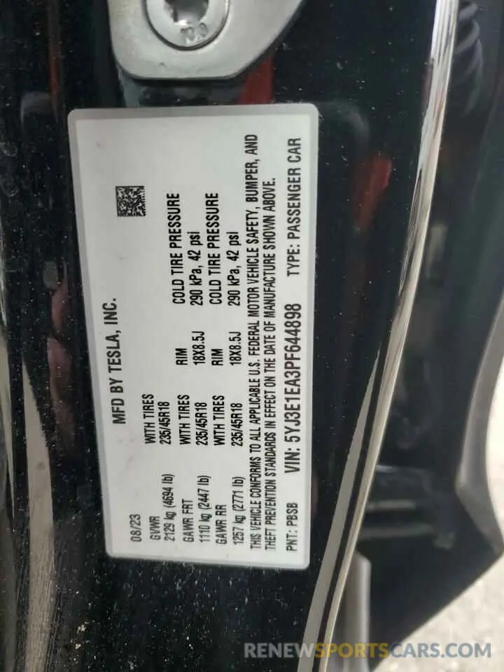 12 fotografías del automóvil dañado 5YJ3E1EA3PF644898 TESLA MODEL 3 2023