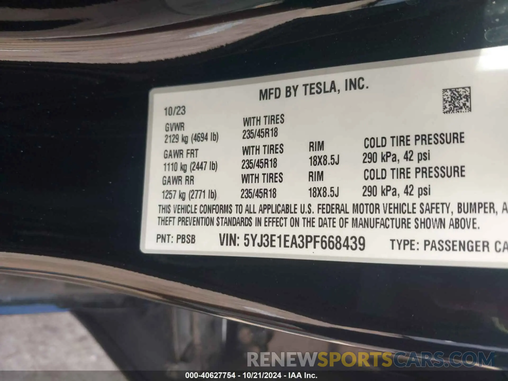 9 fotografías del automóvil dañado 5YJ3E1EA3PF668439 TESLA MODEL 3 2023
