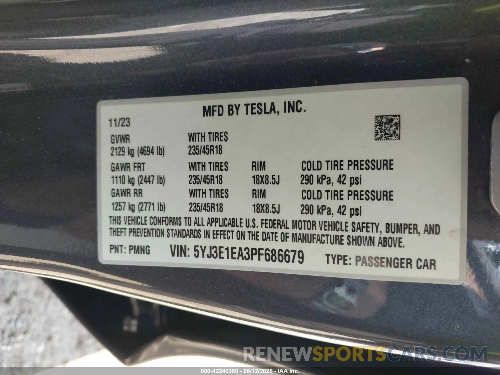 9 fotografías del automóvil dañado 5YJ3E1EA3PF686679 TESLA MODEL 3 2023