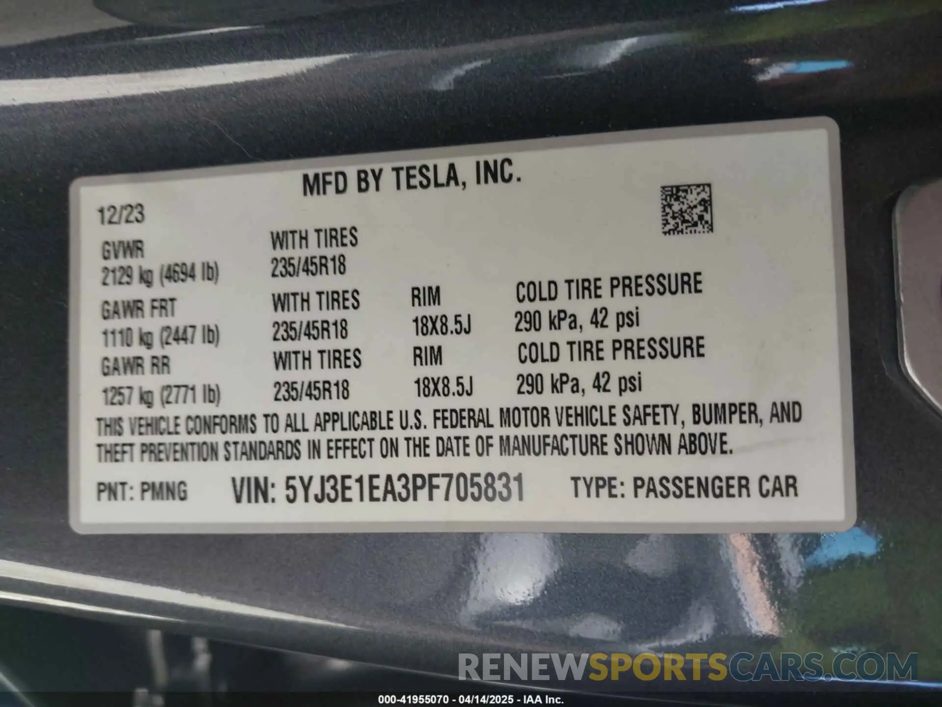9 fotografías del automóvil dañado 5YJ3E1EA3PF705831 TESLA MODEL 3 2023