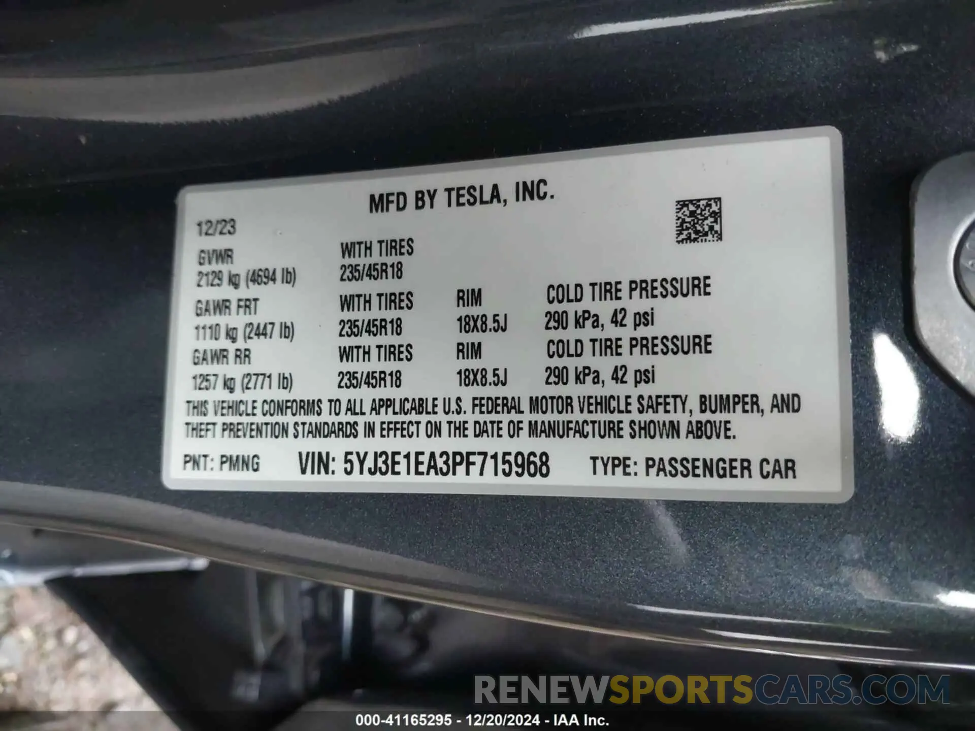 9 fotografías del automóvil dañado 5YJ3E1EA3PF715968 TESLA MODEL 3 2023