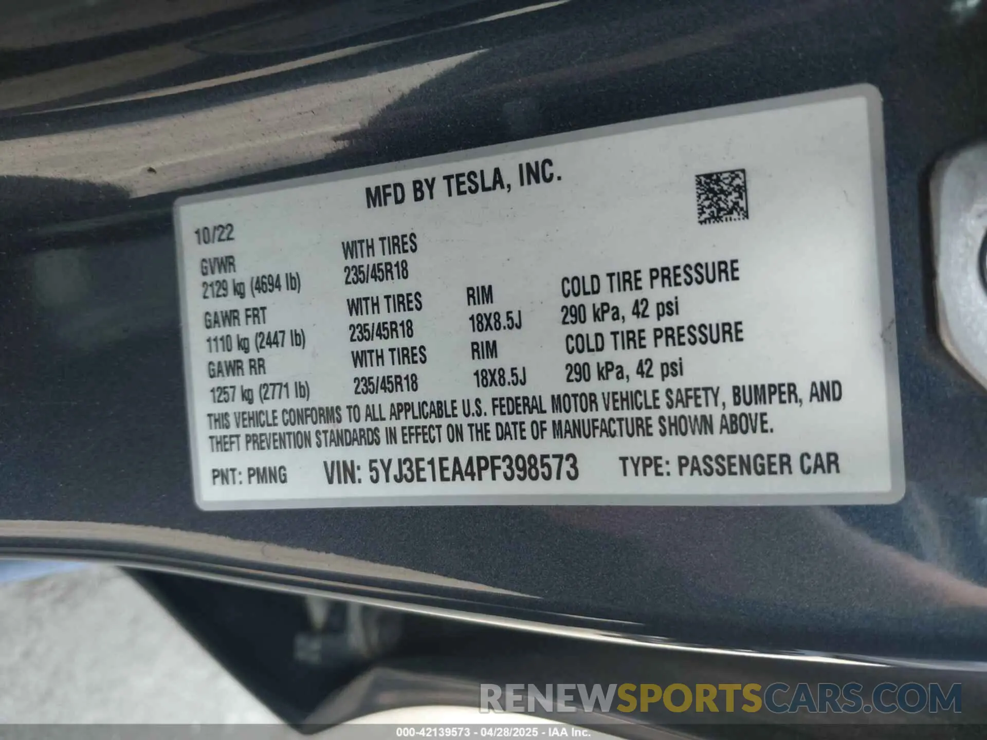 9 fotografías del automóvil dañado 5YJ3E1EA4PF398573 TESLA MODEL 3 2023