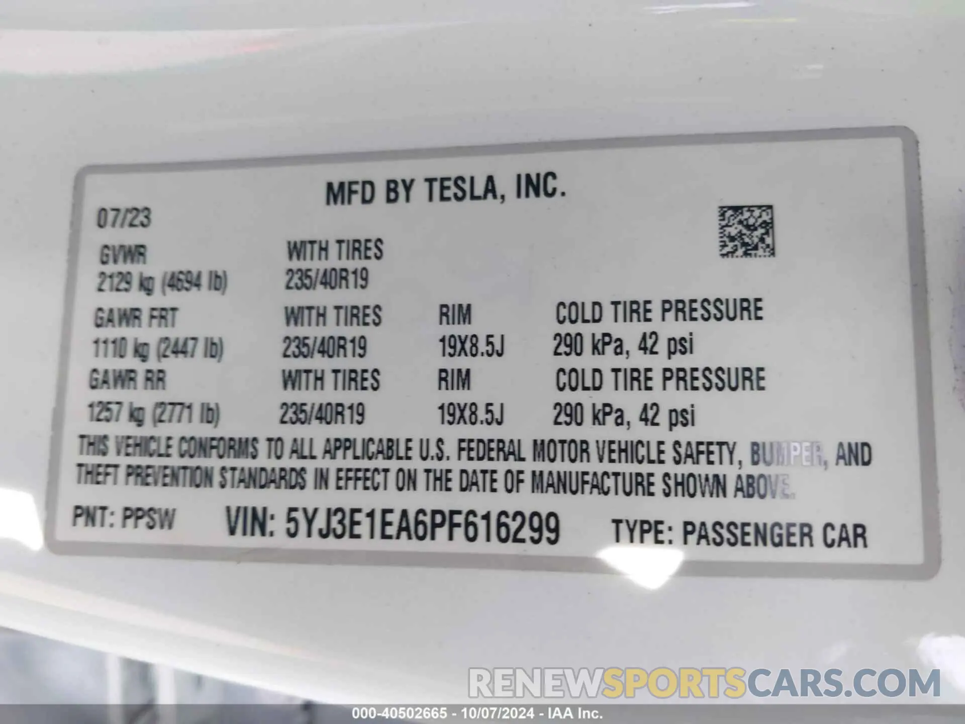 9 fotografías del automóvil dañado 5YJ3E1EA4PF402069 TESLA MODEL 3 2023