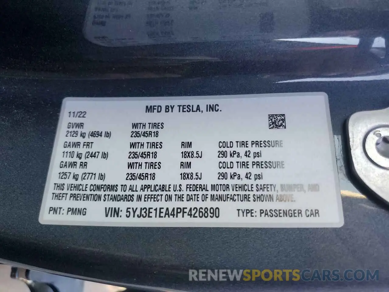 12 fotografías del automóvil dañado 5YJ3E1EA4PF426890 TESLA MODEL 3 2023