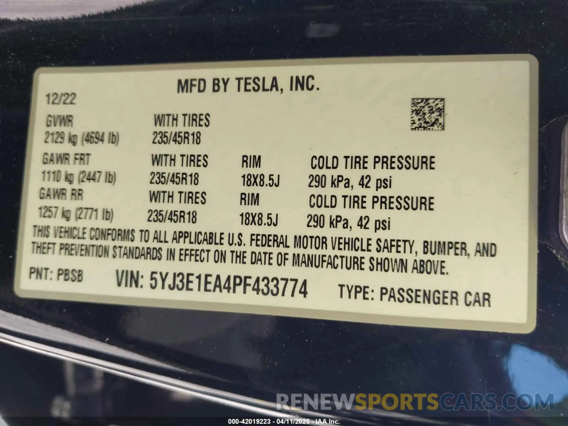 9 fotografías del automóvil dañado 5YJ3E1EA4PF433774 TESLA MODEL 3 2023