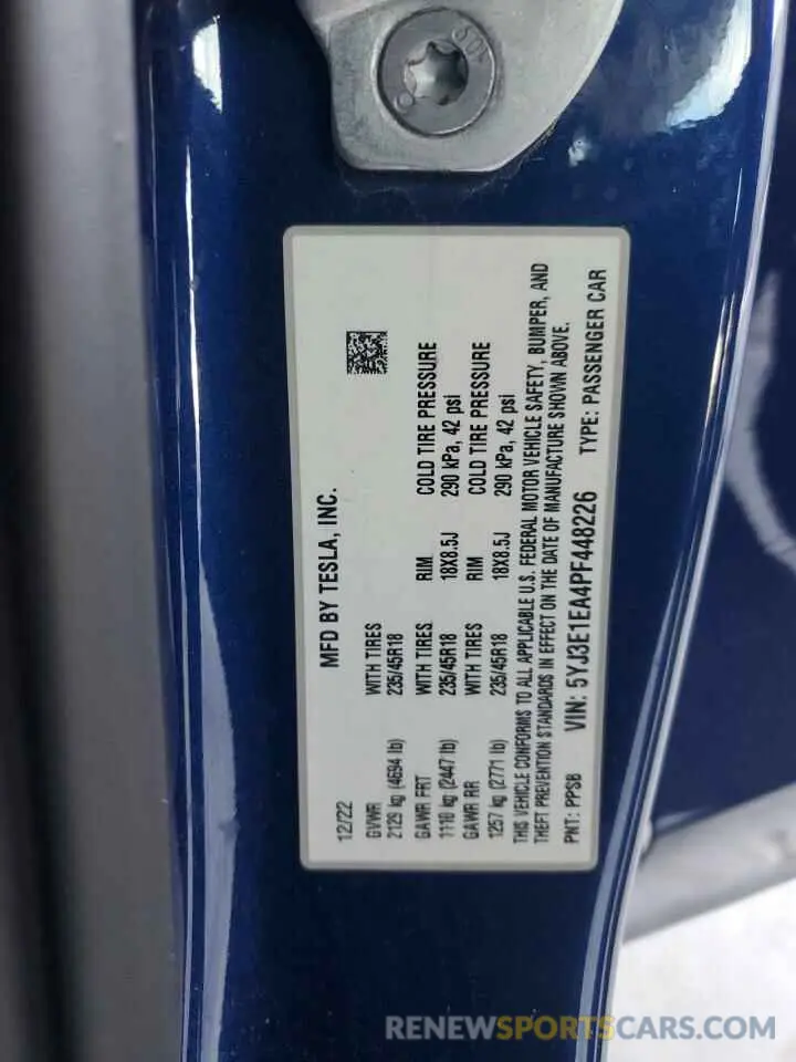 13 fotografías del automóvil dañado 5YJ3E1EA4PF448226 TESLA MODEL 3 2023