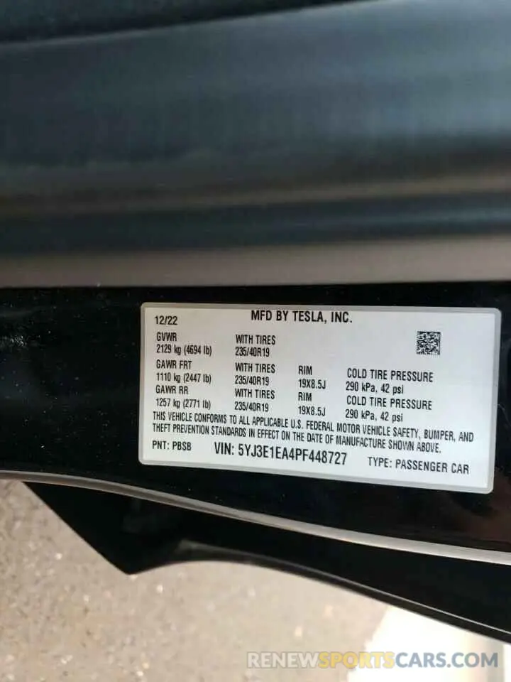 12 fotografías del automóvil dañado 5YJ3E1EA4PF448727 TESLA MODEL 3 2023