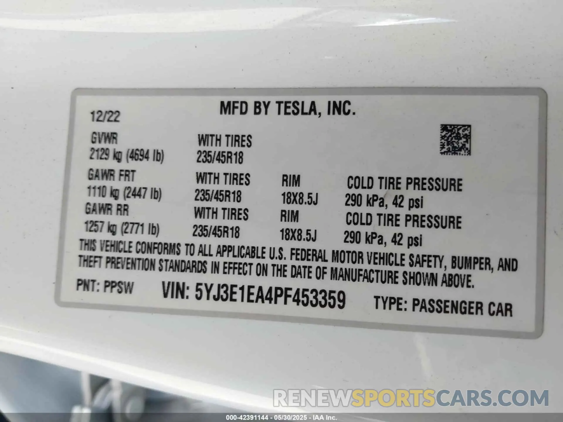 9 fotografías del automóvil dañado 5YJ3E1EA4PF453359 TESLA MODEL 3 2023