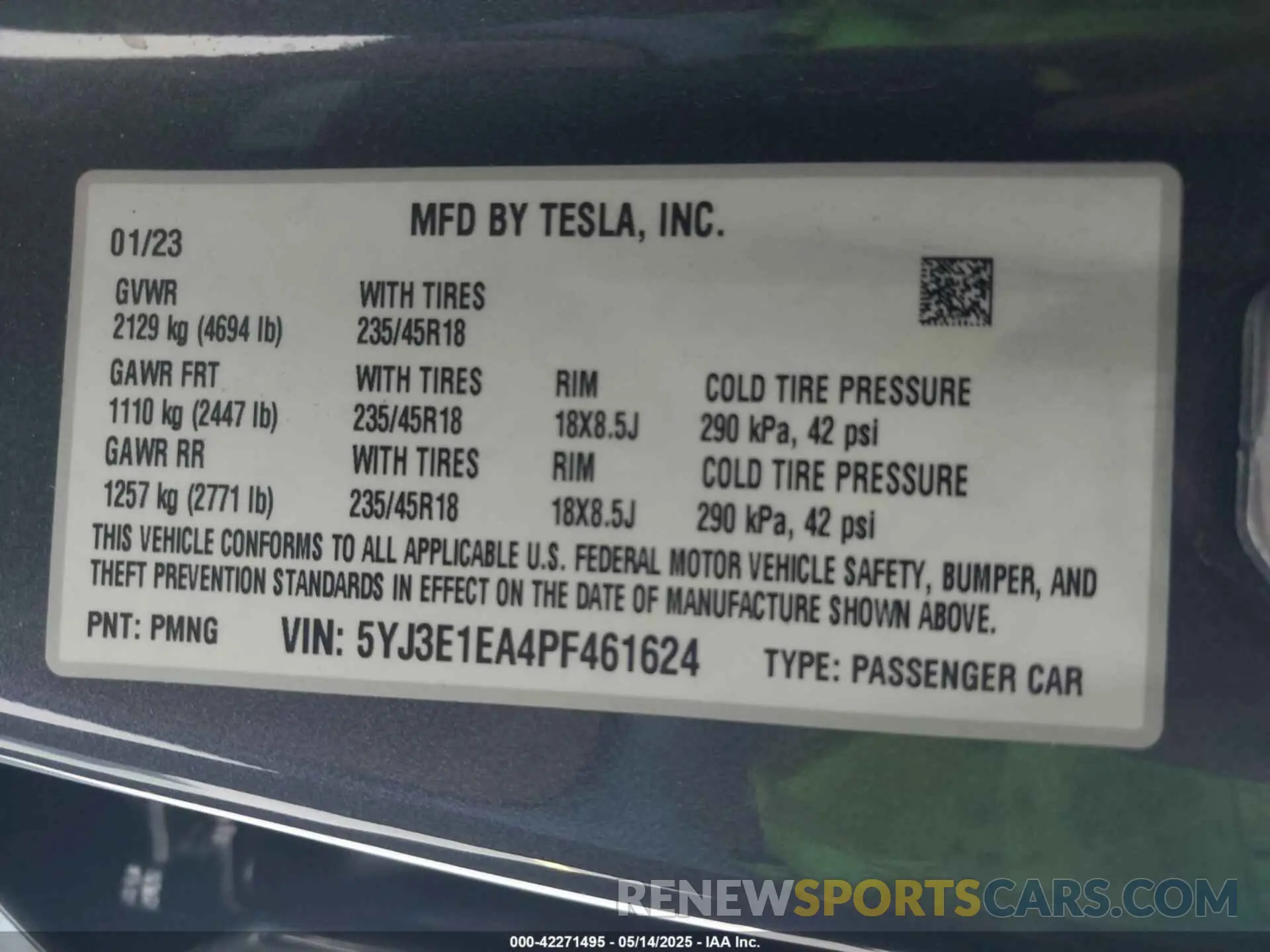 9 fotografías del automóvil dañado 5YJ3E1EA4PF461624 TESLA MODEL 3 2023