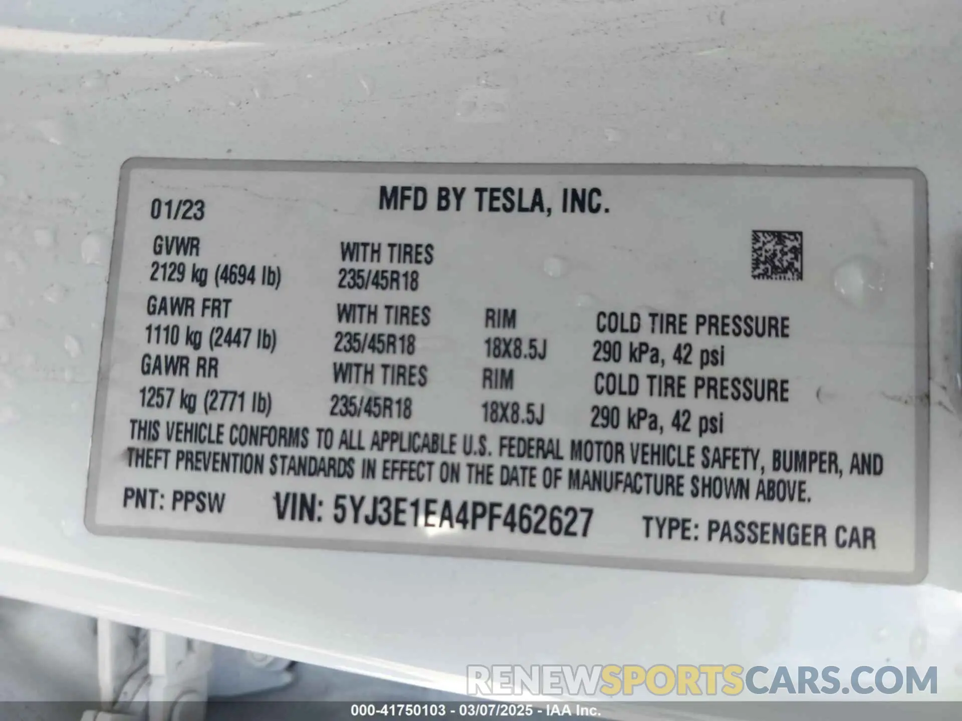9 fotografías del automóvil dañado 5YJ3E1EA4PF462627 TESLA MODEL 3 2023