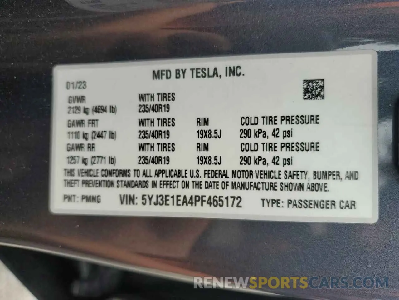 12 fotografías del automóvil dañado 5YJ3E1EA4PF465172 TESLA MODEL 3 2023