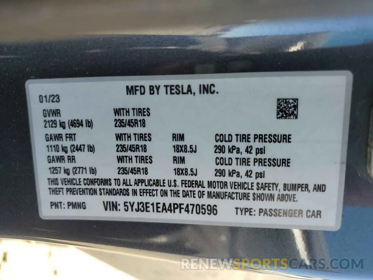 14 fotografías del automóvil dañado 5YJ3E1EA4PF470596 TESLA MODEL 3 2023