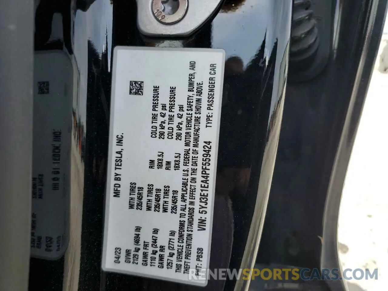 12 fotografías del automóvil dañado 5YJ3E1EA4PF559424 TESLA MODEL 3 2023