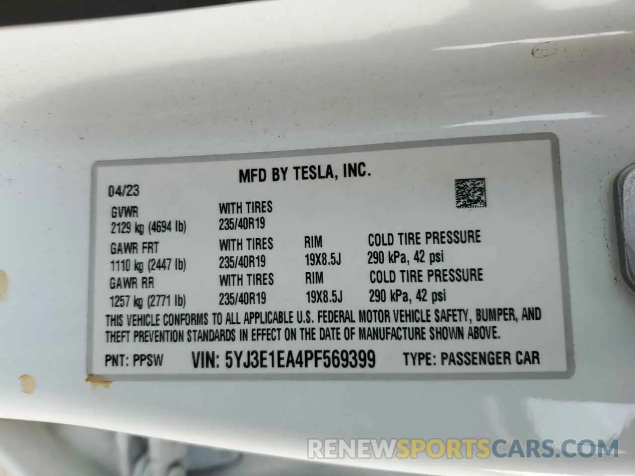 12 fotografías del automóvil dañado 5YJ3E1EA4PF569399 TESLA MODEL 3 2023