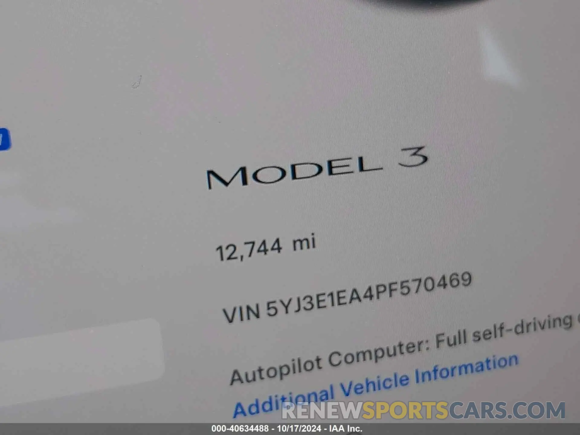 16 fotografías del automóvil dañado 5YJ3E1EA4PF570469 TESLA MODEL 3 2023