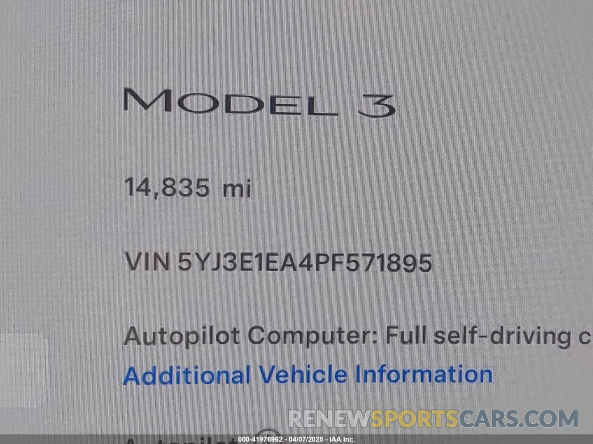 15 fotografías del automóvil dañado 5YJ3E1EA4PF571895 TESLA MODEL 3 2023