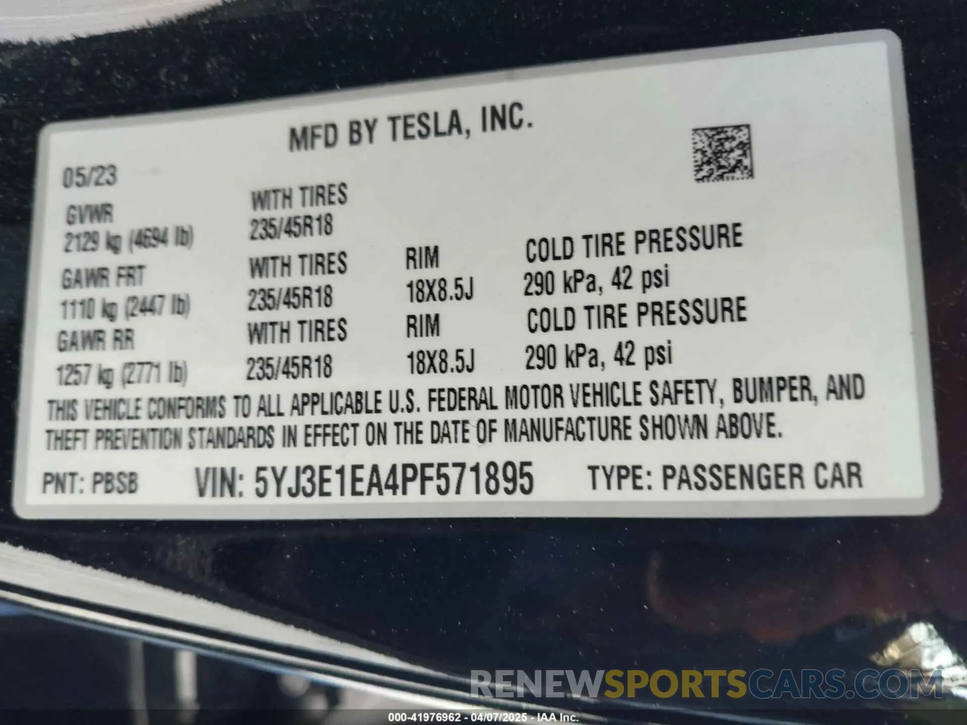 9 fotografías del automóvil dañado 5YJ3E1EA4PF571895 TESLA MODEL 3 2023