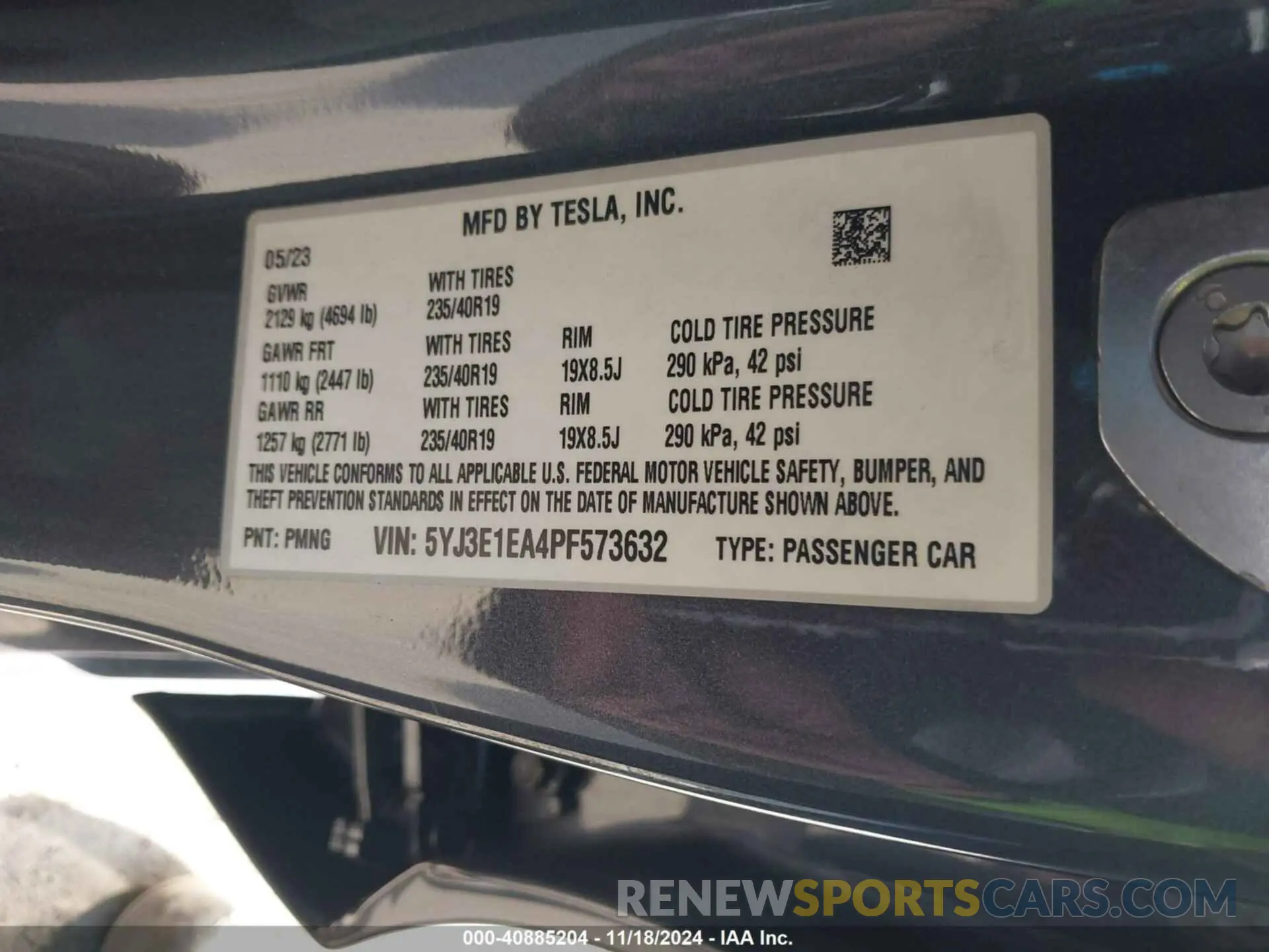 8 fotografías del automóvil dañado 5YJ3E1EA4PF573632 TESLA MODEL 3 2023