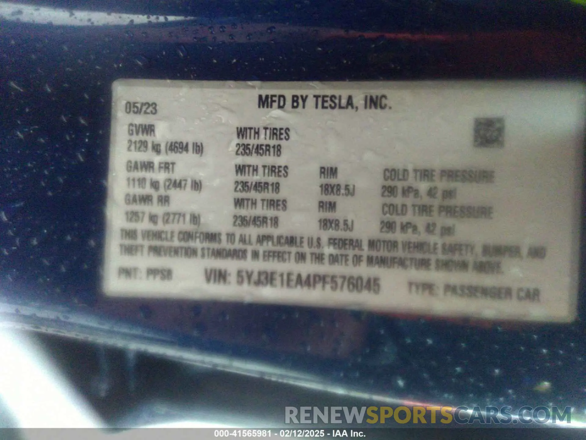 8 fotografías del automóvil dañado 5YJ3E1EA4PF576045 TESLA MODEL 3 2023