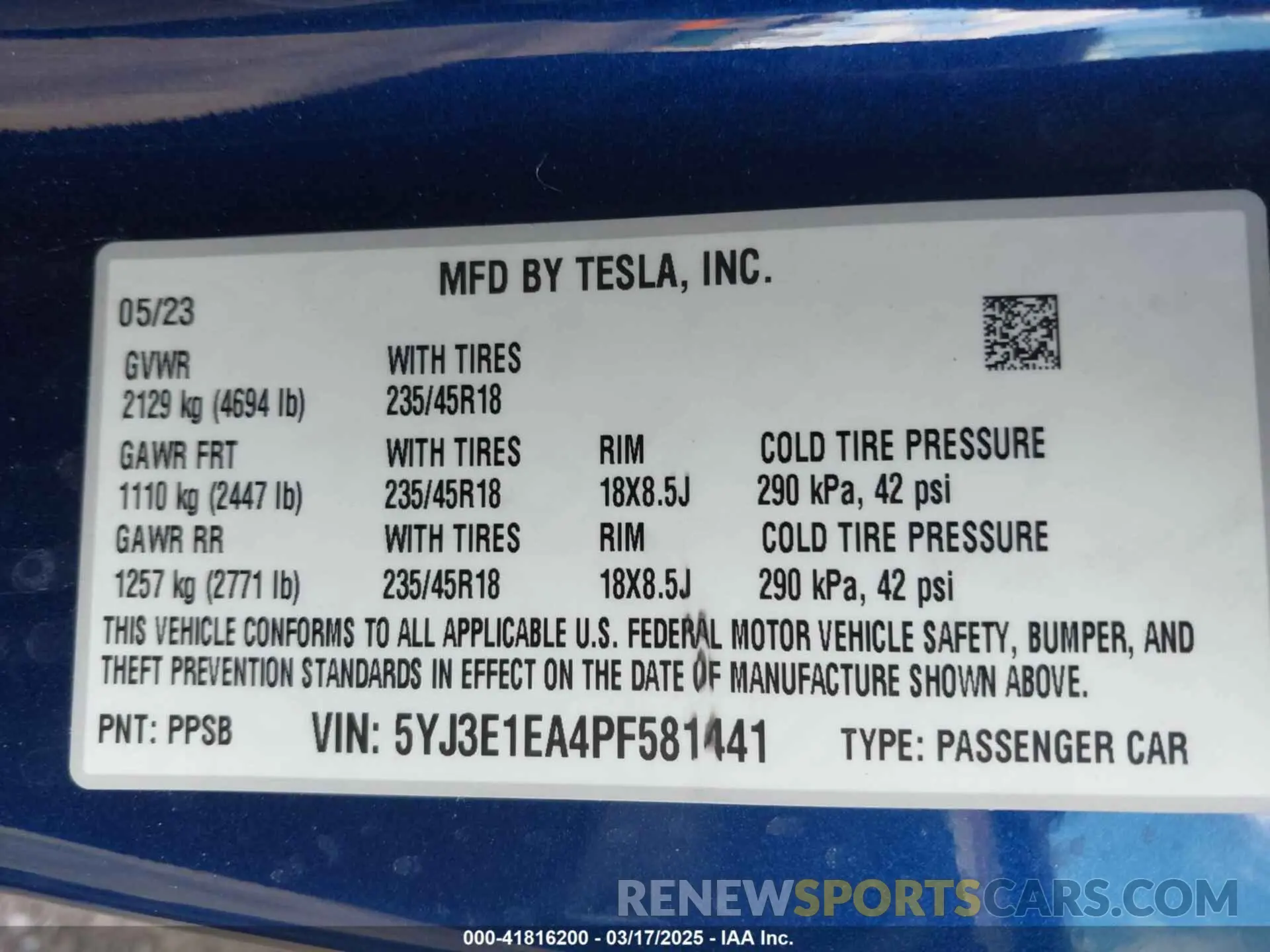 9 fotografías del automóvil dañado 5YJ3E1EA4PF581441 TESLA MODEL 3 2023