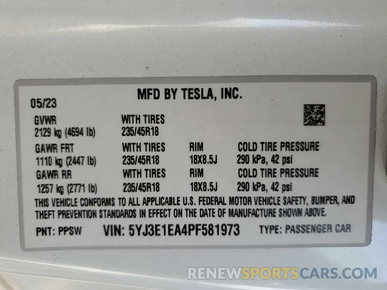 12 fotografías del automóvil dañado 5YJ3E1EA4PF581973 TESLA MODEL 3 2023