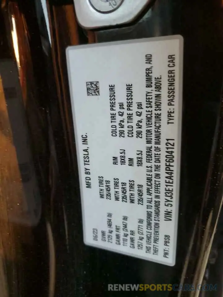 12 fotografías del automóvil dañado 5YJ3E1EA4PF604121 TESLA MODEL 3 2023