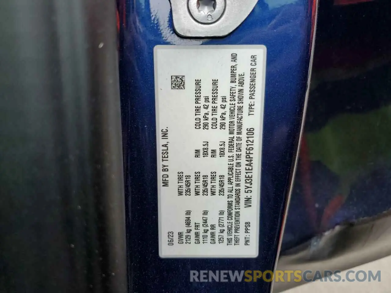 13 fotografías del automóvil dañado 5YJ3E1EA4PF612106 TESLA MODEL 3 2023