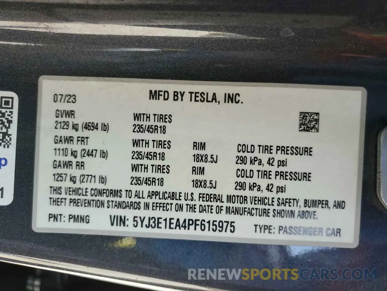 12 fotografías del automóvil dañado 5YJ3E1EA4PF615975 TESLA MODEL 3 2023