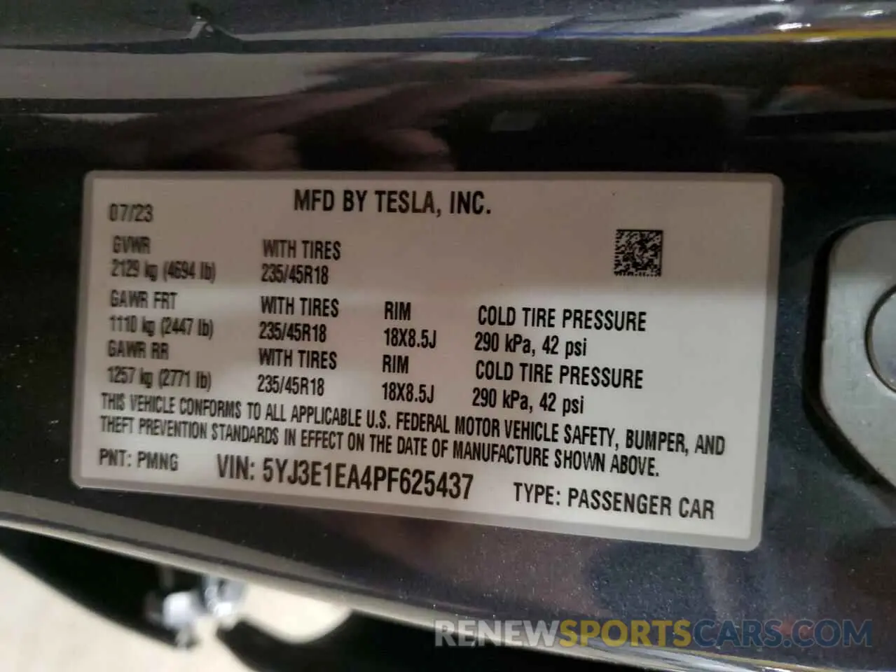 12 fotografías del automóvil dañado 5YJ3E1EA4PF625437 TESLA MODEL 3 2023