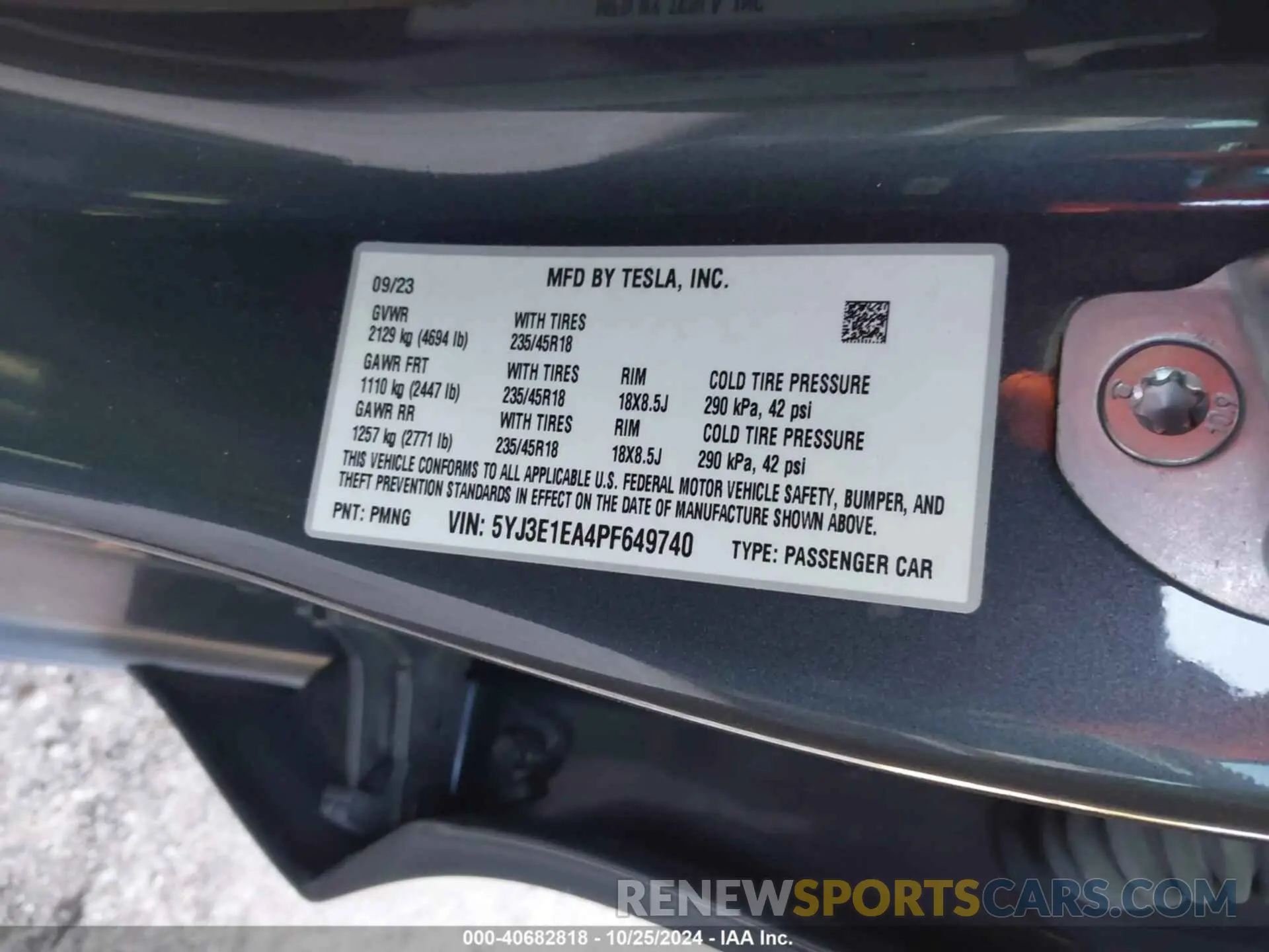 9 fotografías del automóvil dañado 5YJ3E1EA4PF649740 TESLA MODEL 3 2023
