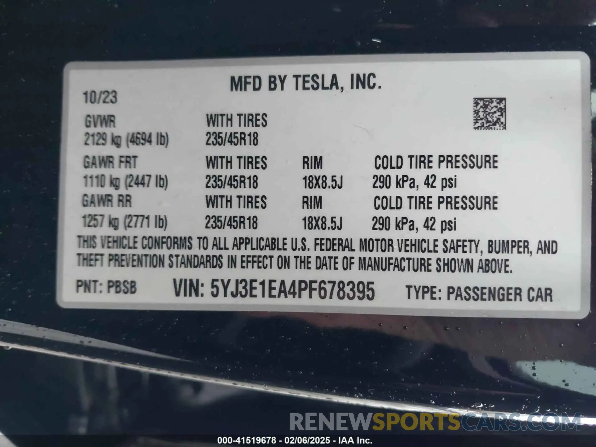 9 fotografías del automóvil dañado 5YJ3E1EA4PF678395 TESLA MODEL 3 2023