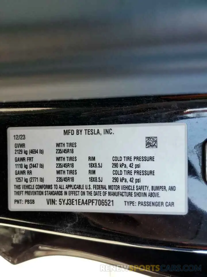 14 fotografías del automóvil dañado 5YJ3E1EA4PF706521 TESLA MODEL 3 2023