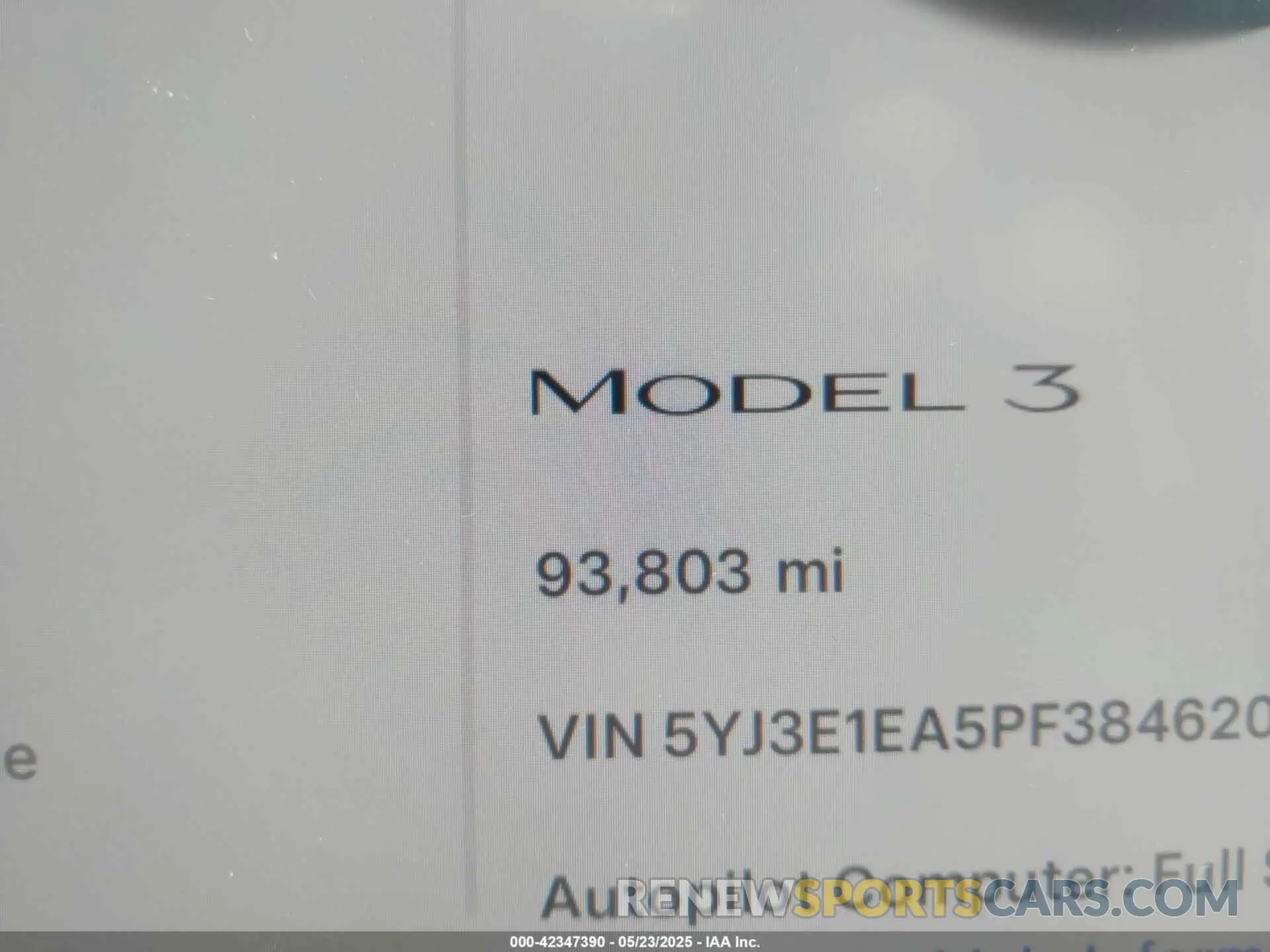 15 fotografías del automóvil dañado 5YJ3E1EA5PF384620 TESLA MODEL 3 2023