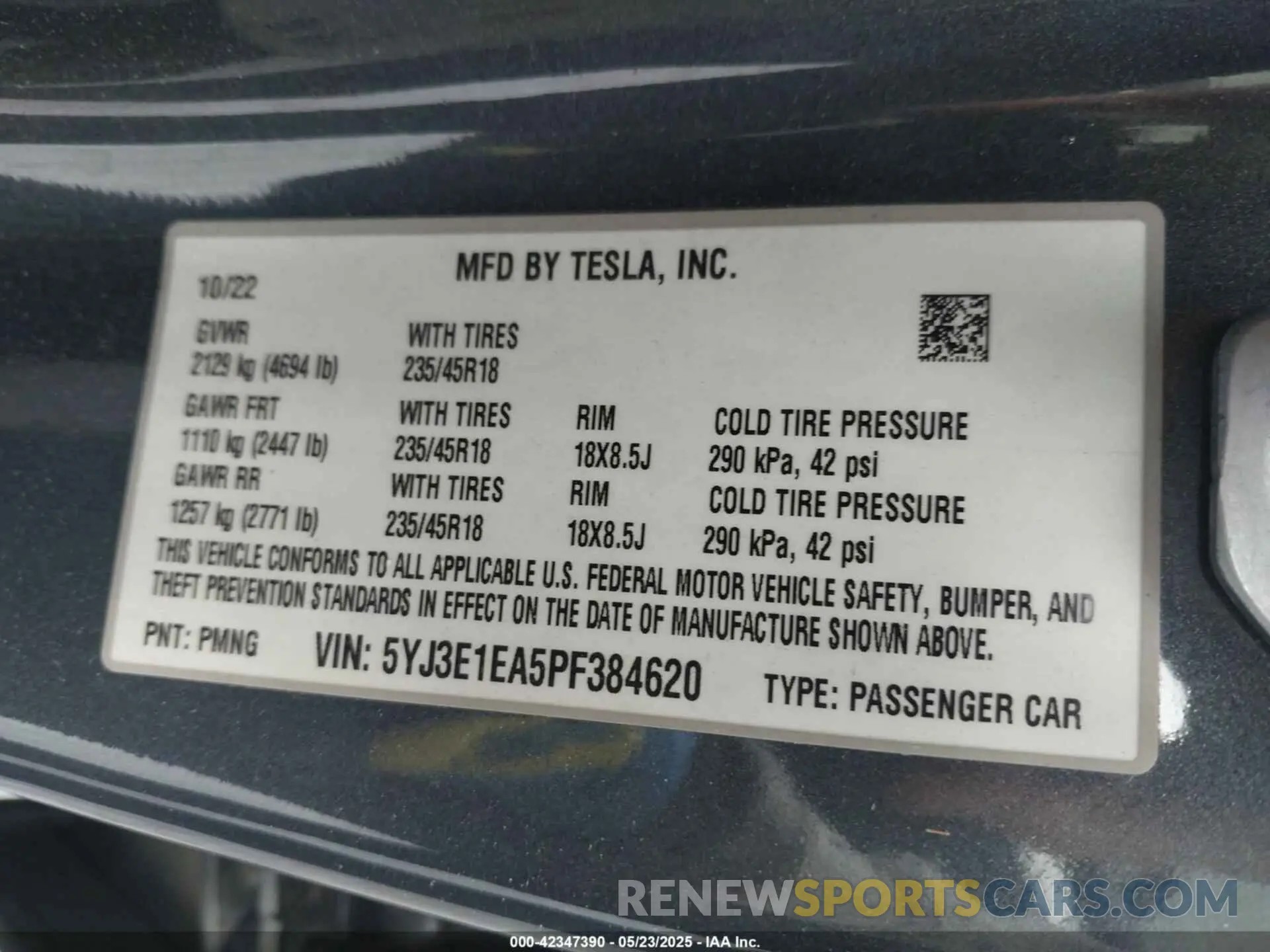9 fotografías del automóvil dañado 5YJ3E1EA5PF384620 TESLA MODEL 3 2023