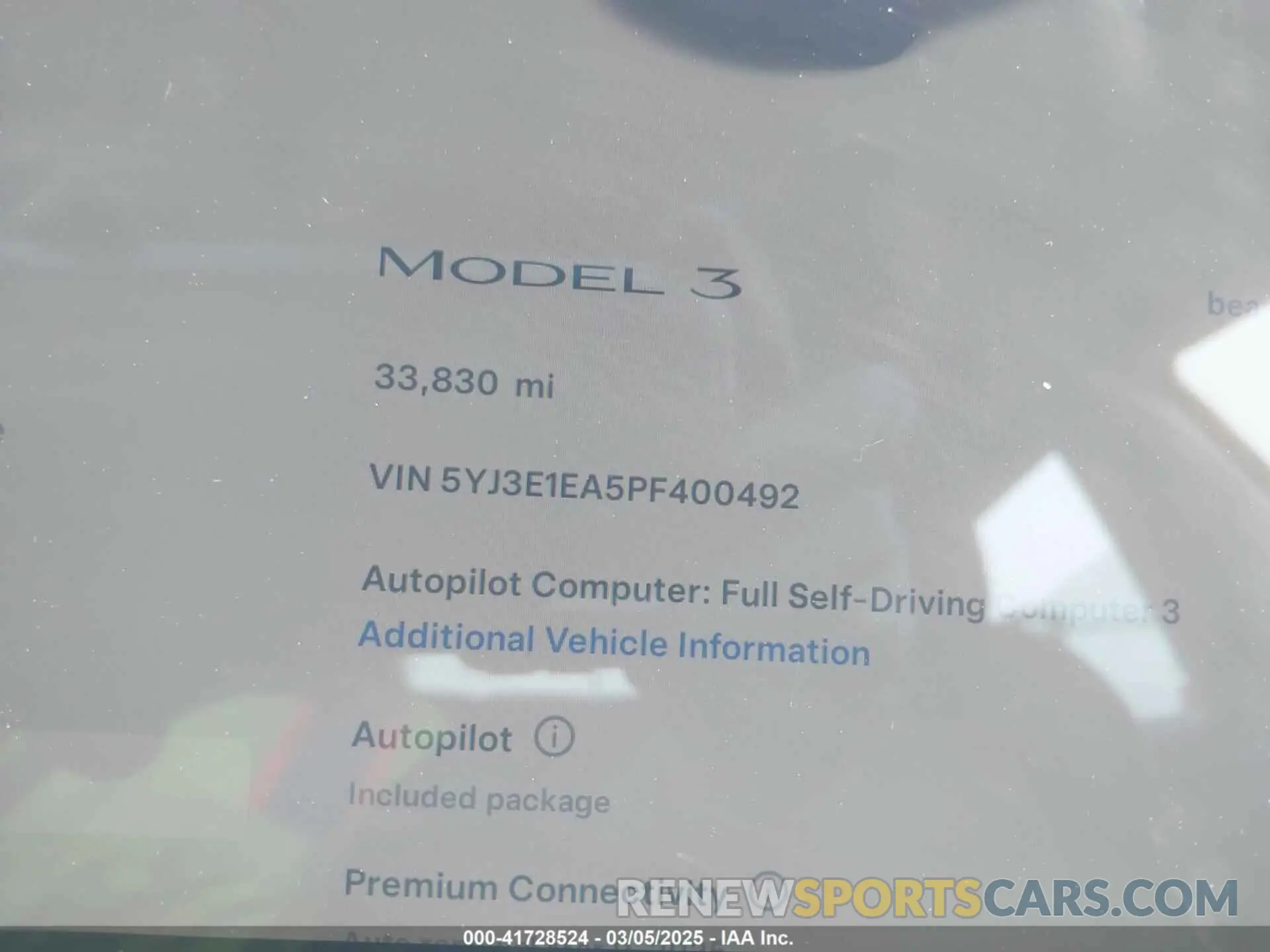 7 fotografías del automóvil dañado 5YJ3E1EA5PF400492 TESLA MODEL 3 2023